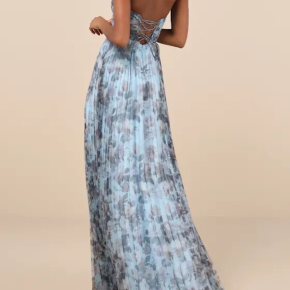 Lulus Most Beautiful Day Blue Multi Floral Print Organza Maxi Dress - Size XL - Picture 2 of 4